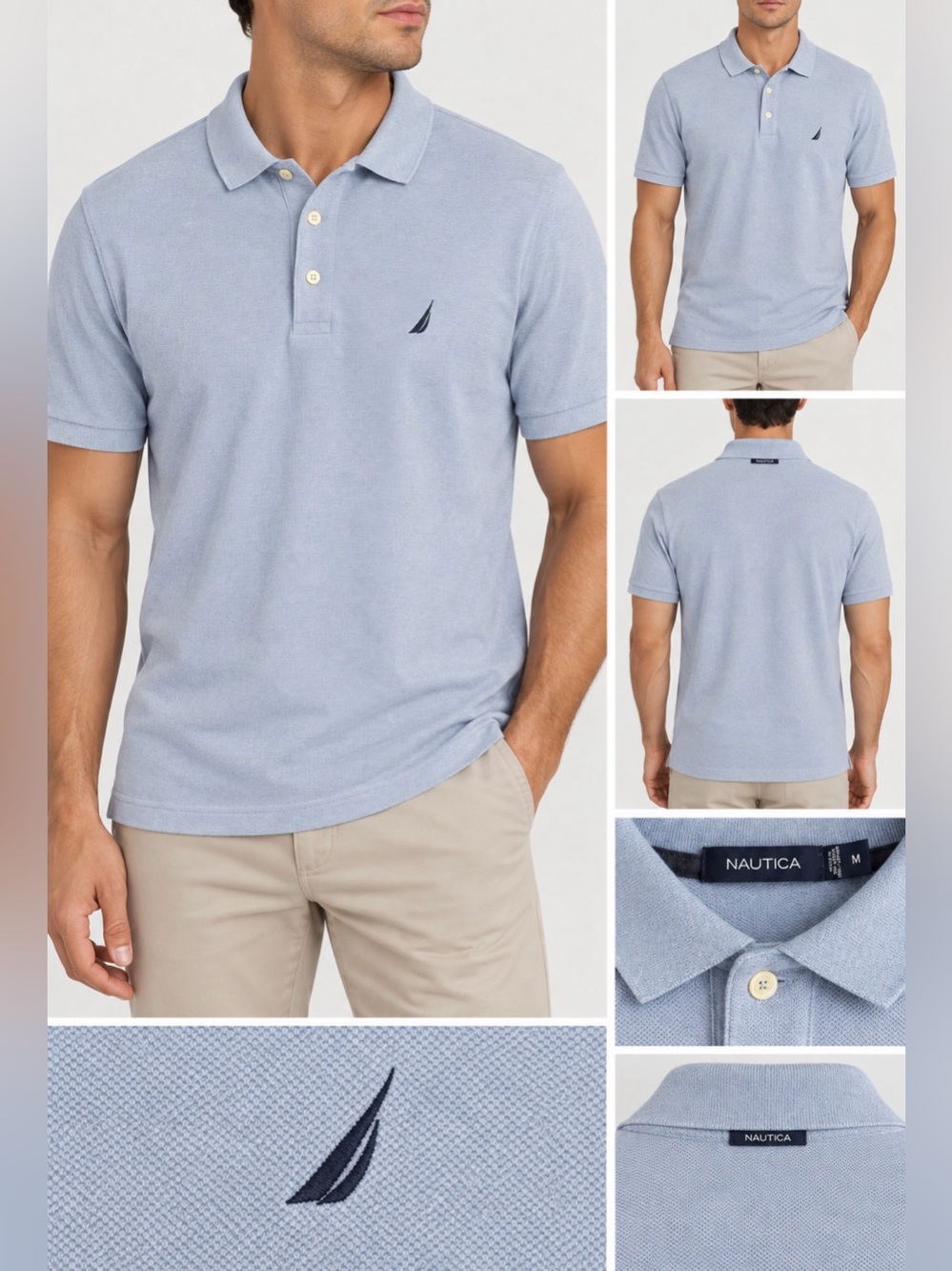 Nautica Men's Pale Blue Polo Shirt with Embroidered Logo